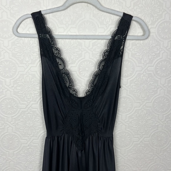 Vintage Olga Romantic Goth Lingerie Swing Dress Silky Lace Black Gothcore Slip - Picture 5 of 14
